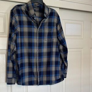 Eddie Bauer Navy and Beige Plaid Shirt